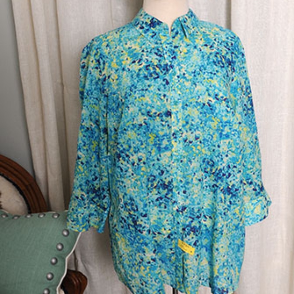 Coldwater Creek Blue and Green Blouse. Size 1X